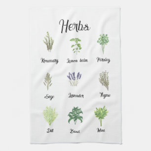 Herbs Watercolor Sage Thyme Rosemary Kitchen Towel