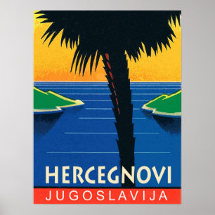 Herceg Novi, Montenegro, Yugoslavia vintage travel Poster