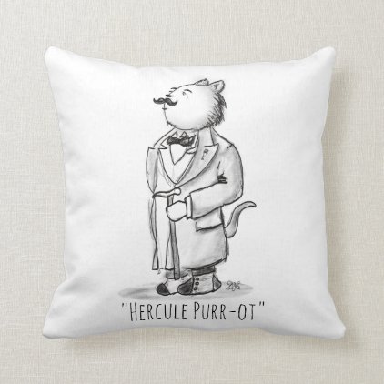 Hercule Purr-ot, Cat Detective Throw Pillow