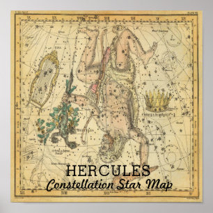 Hercules Constellation Star Map Crown Lyra Poster