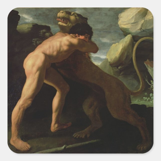 Hercules Fighting with the Nemean Lion Square Sticker (Front)
