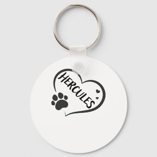 Hercules Name In A Heart With A Paw  Keychain