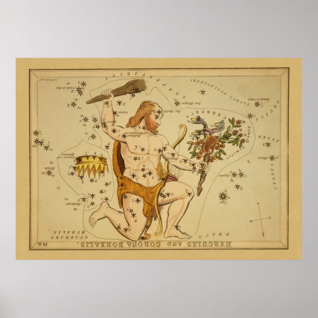 Hercules - Vintage Astronomical Star Chart Image (Front)