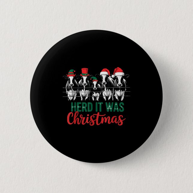 Herd It Was Christmas Cute Festive Cows Xmas Holid Button (Front)