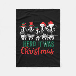 Herd It Was Christmas Cute Festive Cows Xmas Holid Fleece Blanket