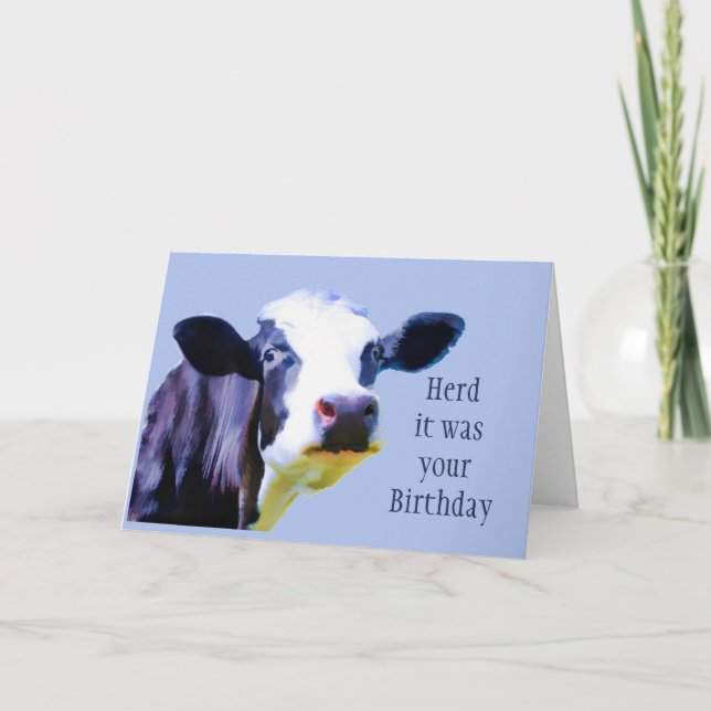 Herd it was your Birthday Hope Fun Cow Humor Card (Front)
