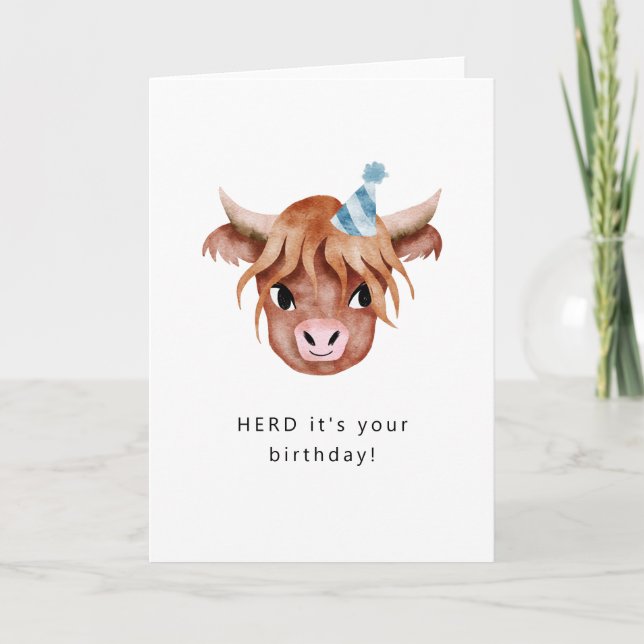 Herd It's Your Birthday Highland Cow Card (Front)