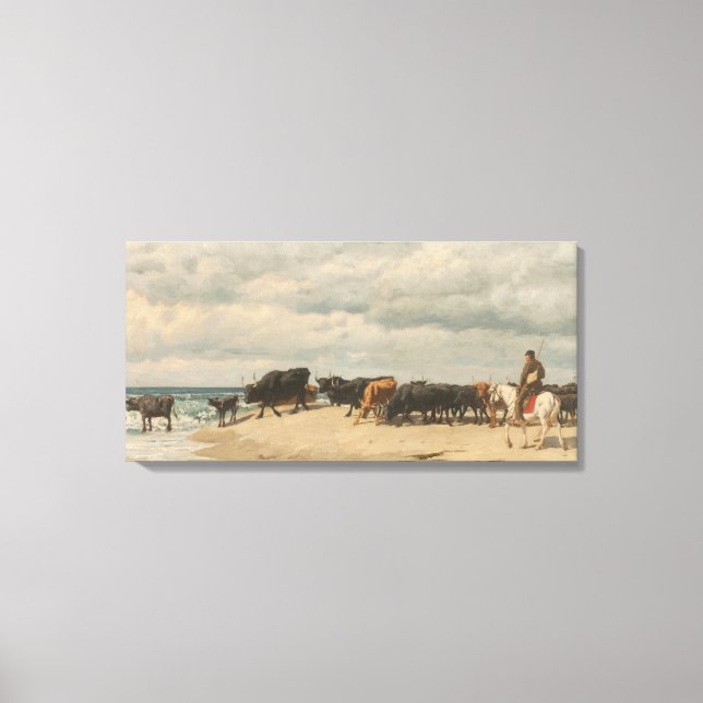 Herd of Cattle Beside the Sea (by Eugène Burnand) Canvas Print (Front)