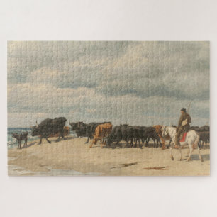 Herd of Cattle Beside the Sea (by Eugène Burnand) Jigsaw Puzzle