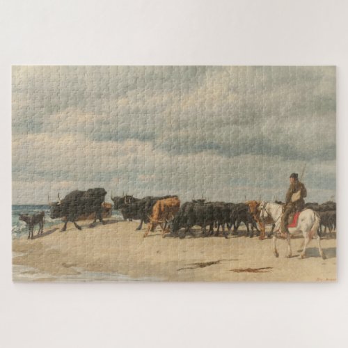 Herd of Cattle Beside the Sea by Eugne Burnand Jigsaw Puzzle