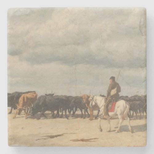 Herd of Cattle Beside the Sea by Eugne Burnand Stone Coaster