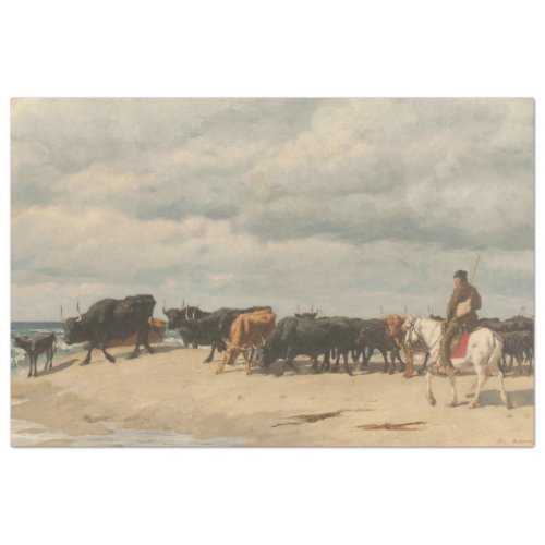 Herd of Cattle Beside the Sea by Eugne Burnand Tissue Paper