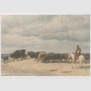 Herd of Cattle Beside the Sea (by Eugène Burnand) Tissue Paper