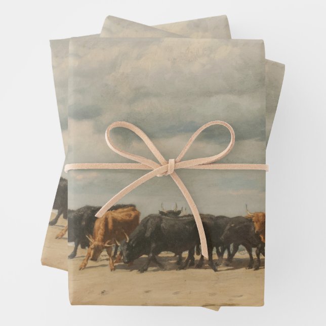 Herd of Cattle Beside the Sea (by Eugène Burnand) Wrapping Paper Sheets (In situ)