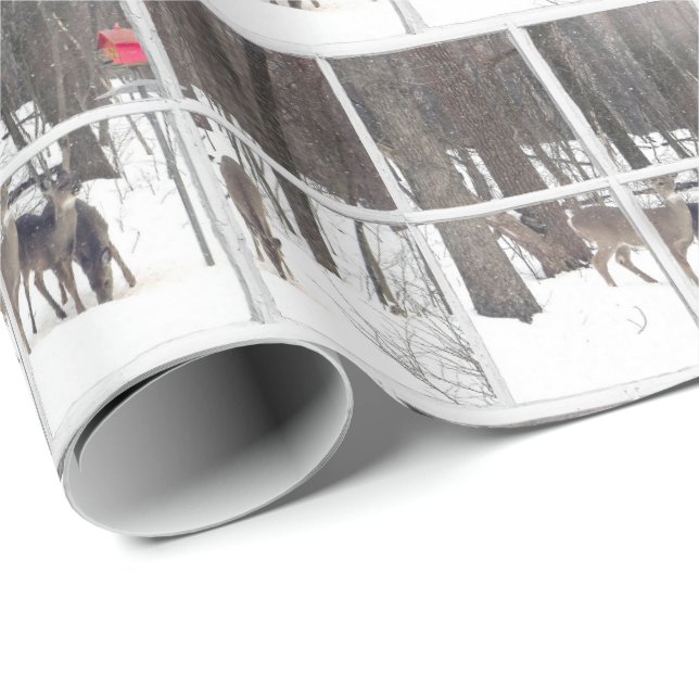herd of deer in winter woods wrapping paper (Roll Corner)