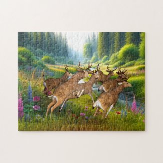Herd of Deer Running to River
