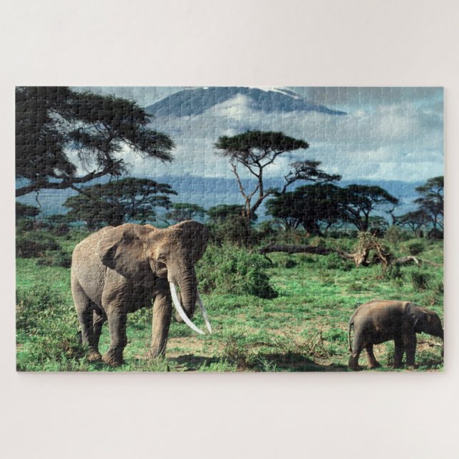 Herd of Elephants in a african field Jigsaw Puzzle (Horizontal)