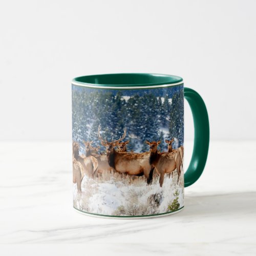 Herd of Elk in the Snow Covered Mountains Mug