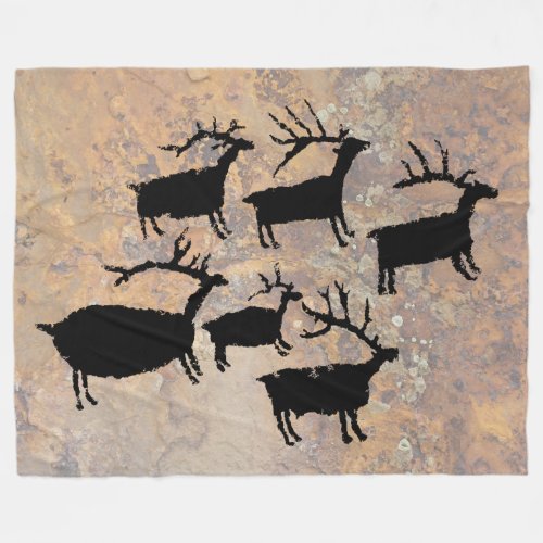 Herd of Elk Petroglyph Fleece Blanket