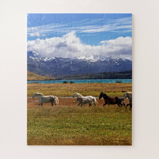 Herd of Horses Galloping in Field Jigsaw Puzzle (Vertical)