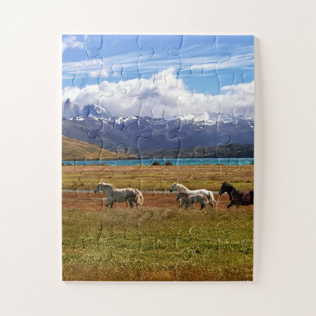 Herd of Horses Galloping in Field Jigsaw Puzzle (Vertical)