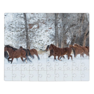 Herd of Horses Running in Snow Jigsaw Puzzle