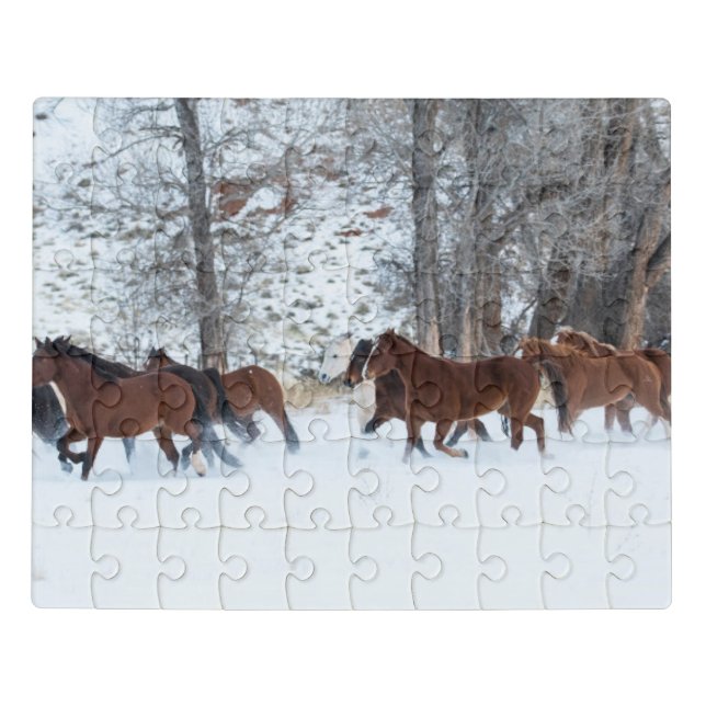 Herd of Horses Running in Snow Jigsaw Puzzle (Puzzle Horizontal)
