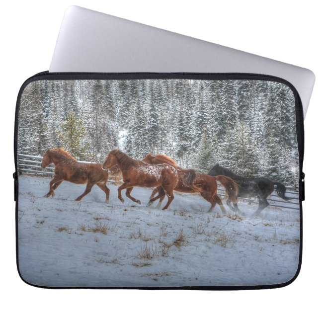 Herd of Horses Running in Winter Snow Laptop Sleeve (Front)