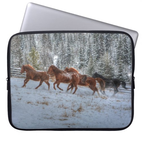 Herd of Horses Running in Winter Snow Laptop Sleeve