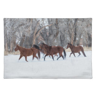 Herd of Horses Running in Winters Snow Cloth Placemat