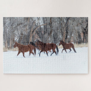 Herd of Horses Running in Winters Snow Jigsaw Puzzle