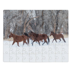Herd of Horses Running in Winters Snow Jigsaw Puzzle