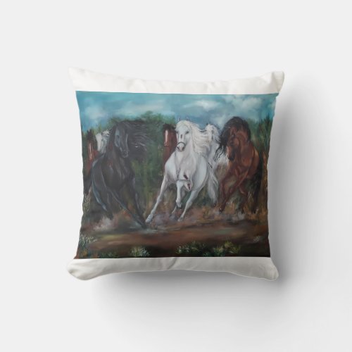 Herd of Horses Throw Pillow