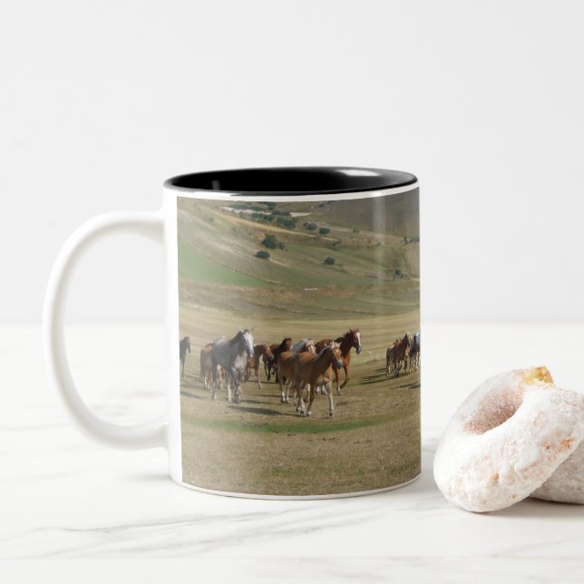 Herd of Horses Two-Tone Coffee Mug (With Donut)