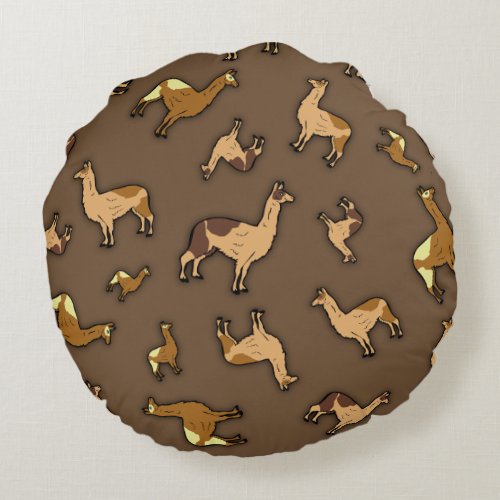 Herd of Llamas Round Pillow