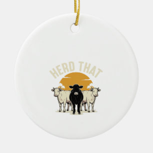 Herd That Funny Cow Vintage Engraving Design Ceramic Ornament