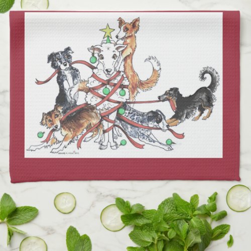 Herding dog Christmas Kitchen Towels