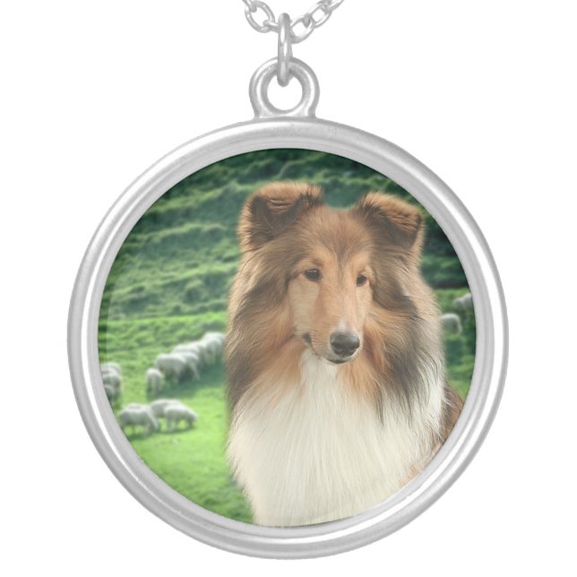 Herding Sheltie Silver Plated Necklace (Front)