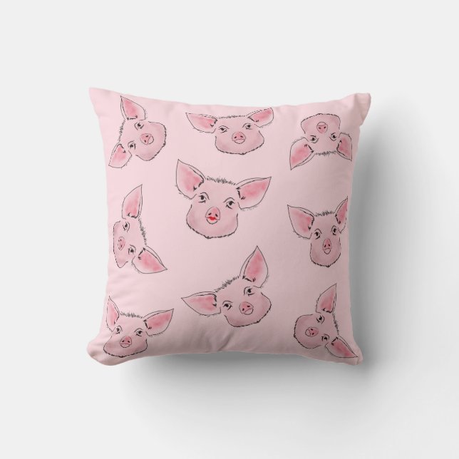 Here a piggy, there a piggy, everywhere a piggy throw pillow (Front)