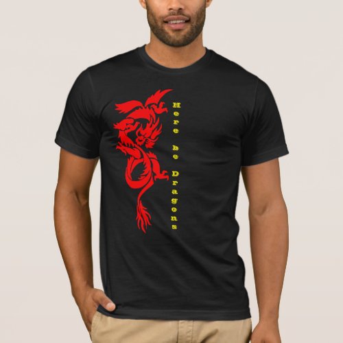 Here Be Dragons Ancient Quote Red Dragon  T_Shirt