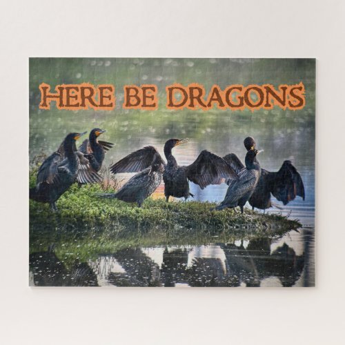 Here Be Dragons Cormorants Side Facing Jigsaw Puzzle