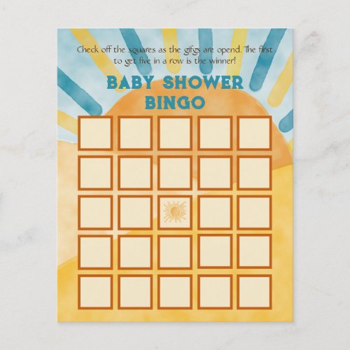 Here Come Blue Ray Sunshine Baby Shower Bingo Game
