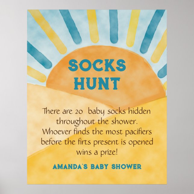 Here Come Blue Rays Sunshine Baby Shower Hunt Game Poster (Front)