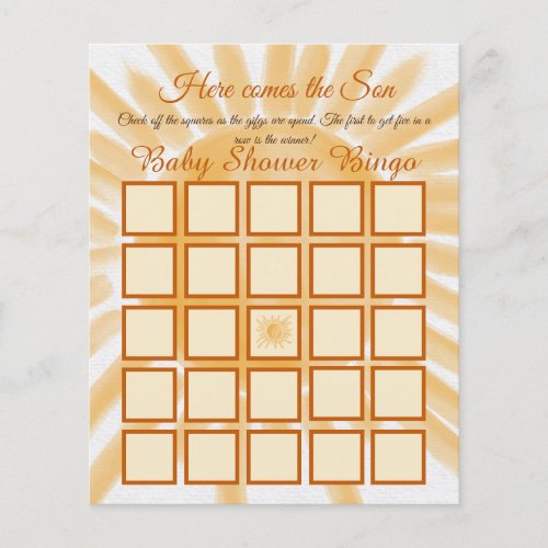 Here Come Ray of Sunshine Baby Shower Bingo Game