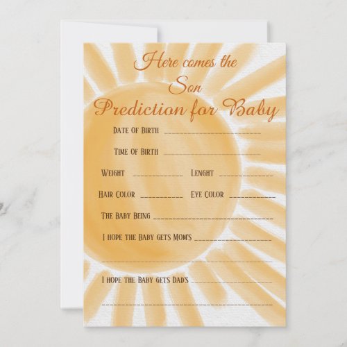 Here Come Son Ray Baby Shower Baby Prediction Game Invitation