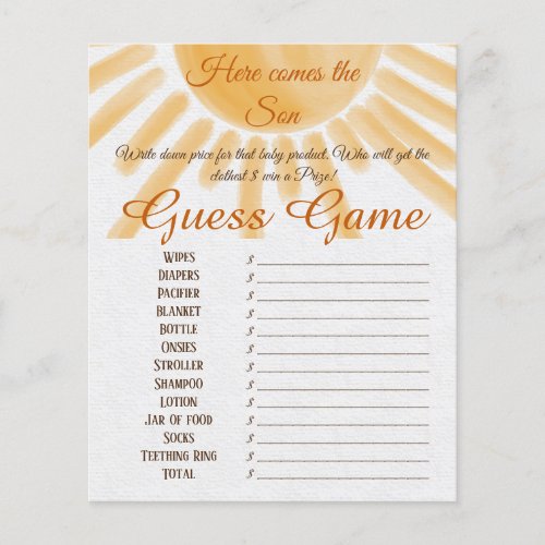 Here Come Sunshine Baby Shower Guess Game Activity