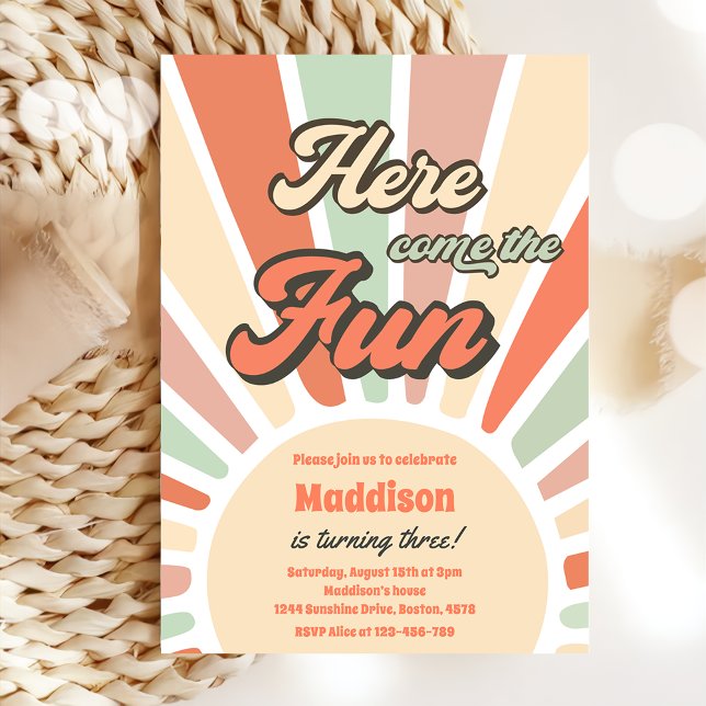 Here Come The Fun Sunshine 3rd Birthday Party  Invitation (Creator Uploaded)