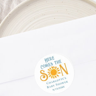 Here Come The Son Baby Shower Classic Round Sticker