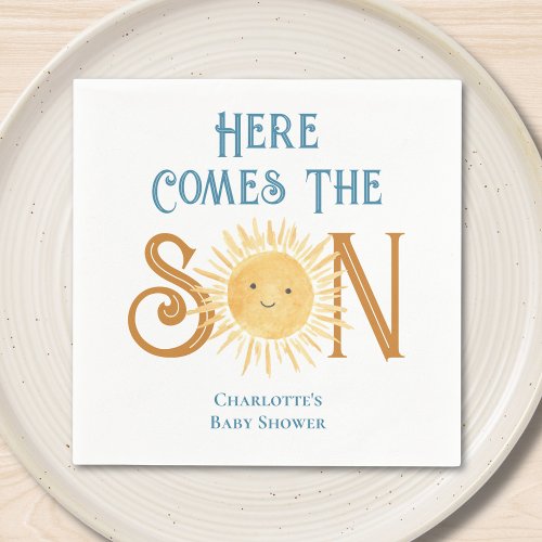 Here Come The Son Baby Shower  Napkins
