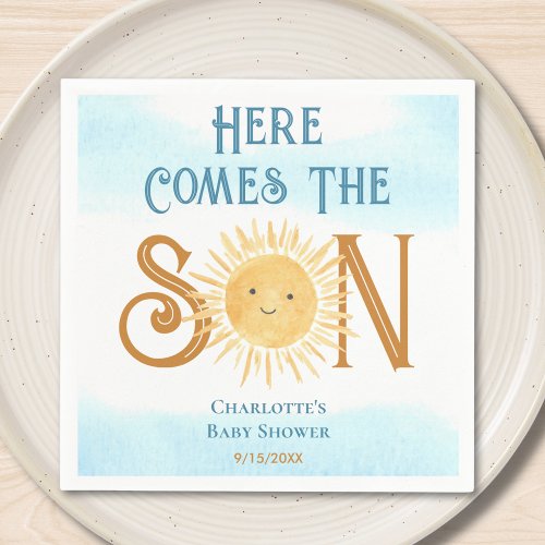 Here Come The Son Baby Shower  Napkins